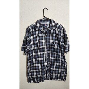 Dickies Shirt Mens Large Black Blue Plaid Short Sleeve Button Up Work Casual